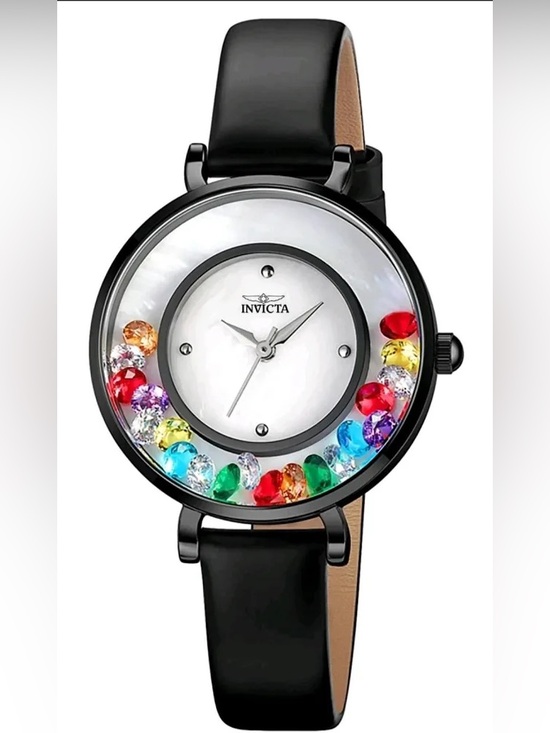 Invicta Accessories - NEW Invicta Celestial Lady Crystal Black Leather Strap 33mm Watch Whimsical
